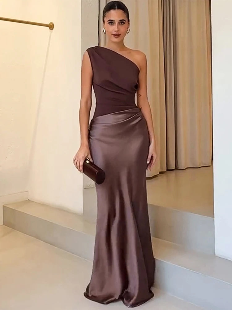 One-Shoulder Satin Maxi Dress