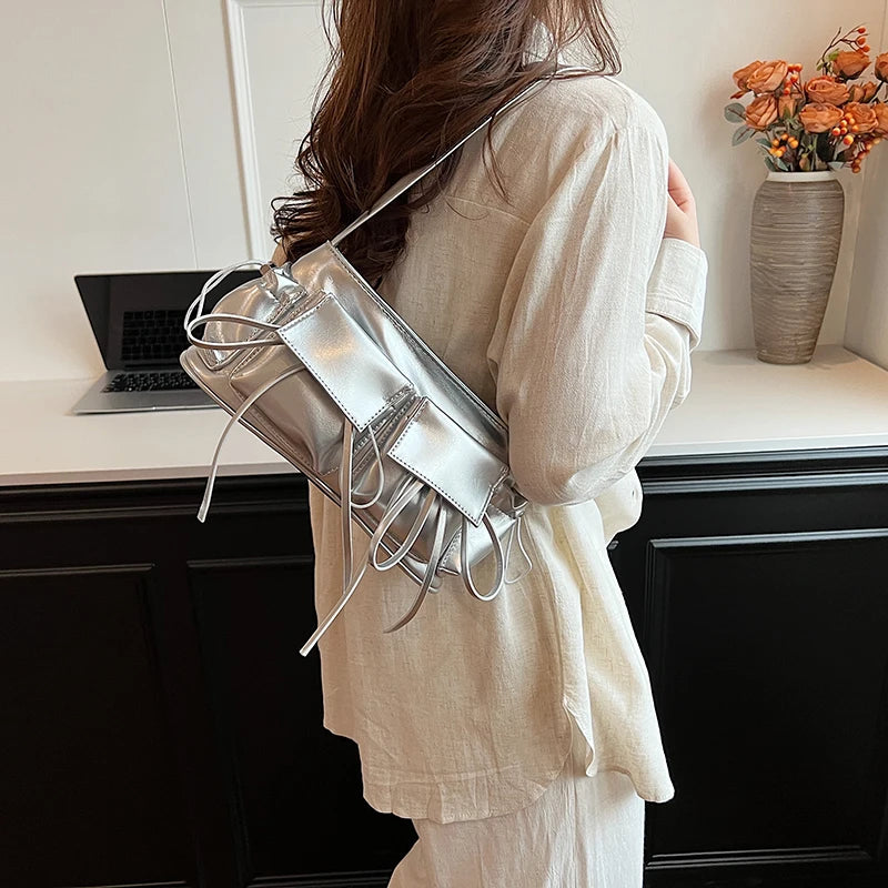 Silver Double Pocket Crossbody Bag