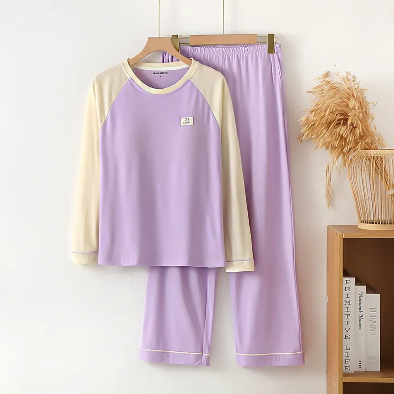 New Style Long Sleeved Home Clothing Set with Chest Cushion for Spring and Autumn Loose Fit Cotton Comfortable Pajamas Suit