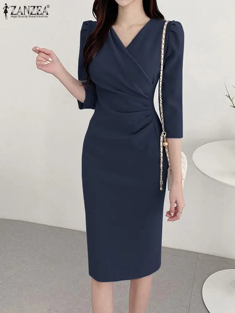 V-Neck Bodycon Midi Dress