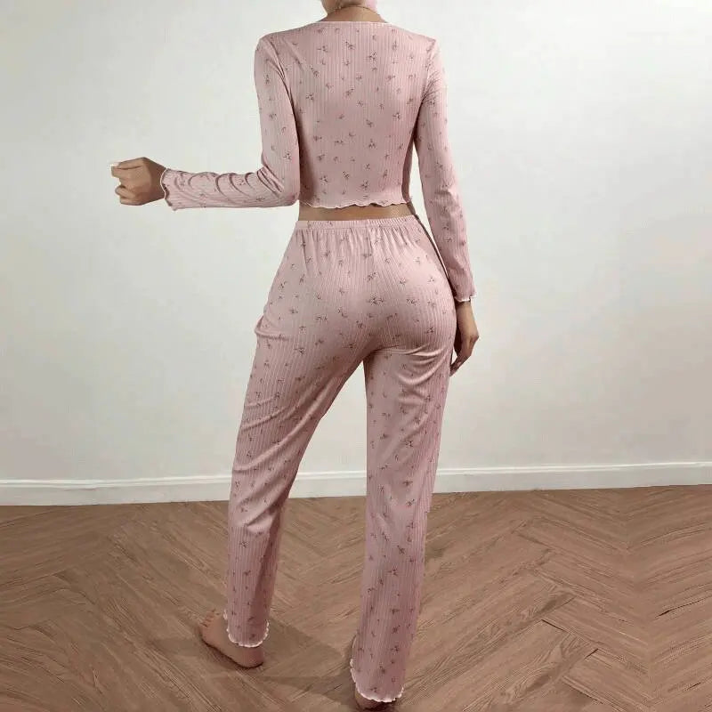 Printed Loungewear Set - Long Sleeve Top & Pants