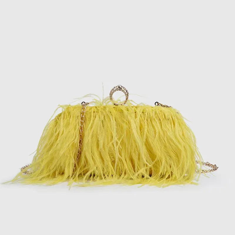 Ostrich Feather Clutch with Ring Handle