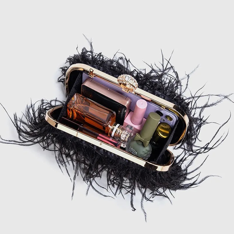 Ostrich Feather Clutch with Ring Handle