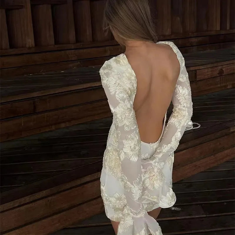 Backless Floral Mesh Mini Dress