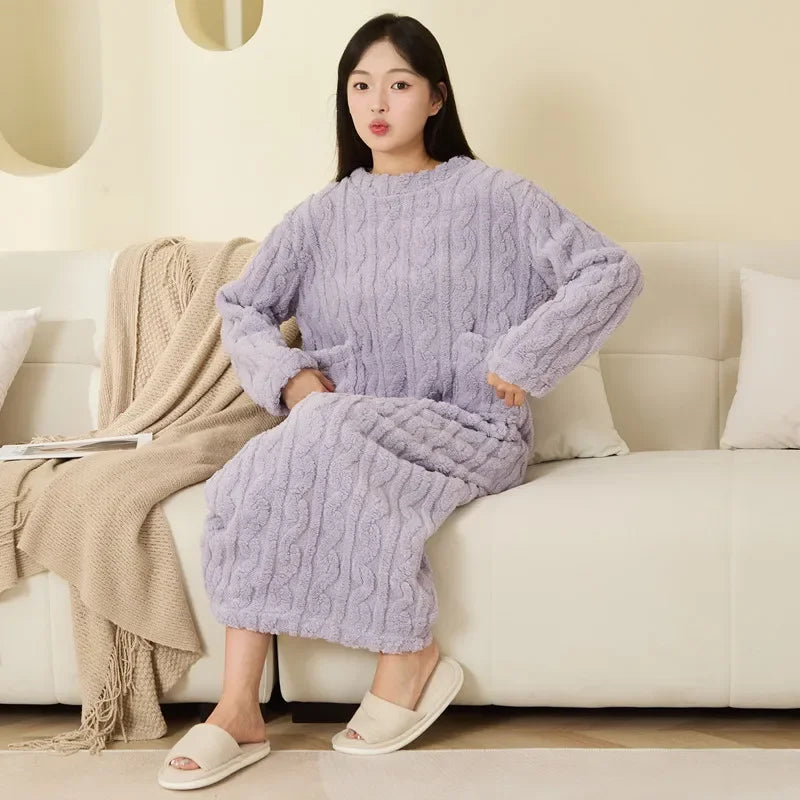Bathrobe Women's Bathrobe Coral Padded Thickened Warm Pajamas Dress Winter College Students Homewear Plus Size Women's Clothes C