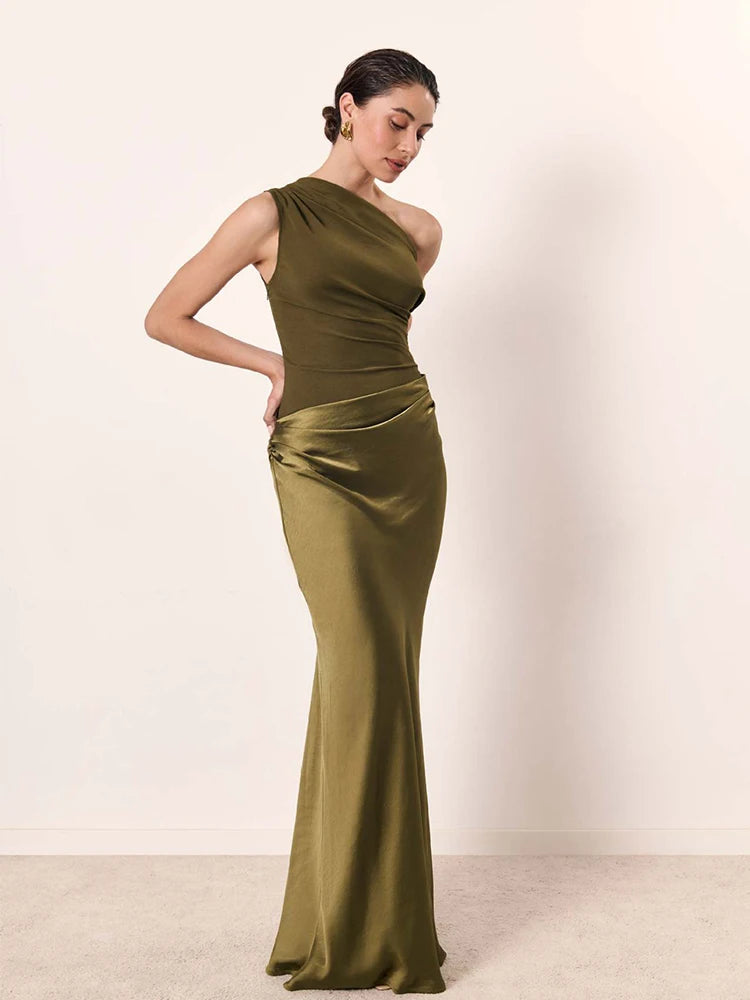 One-Shoulder Satin Maxi Dress