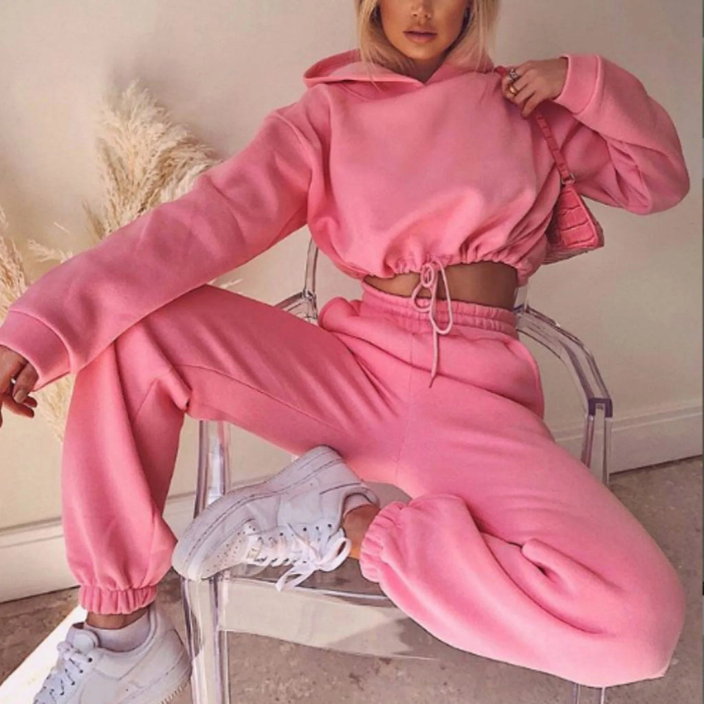 Sporty Chic Two-Piece Set - Long Sleeve Top & High Waist Pants