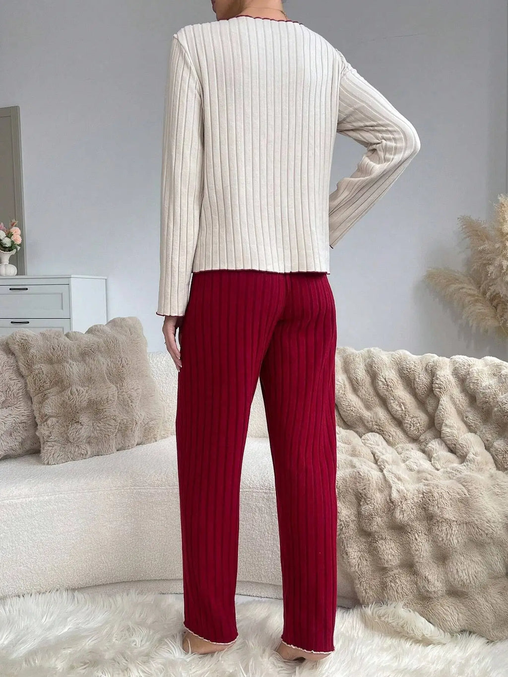 Autumn Winter Sleepwear Women Casual Pajamas Set Long Sleeve Heart Printd Tops and Long Trousers Homewear Loungewear