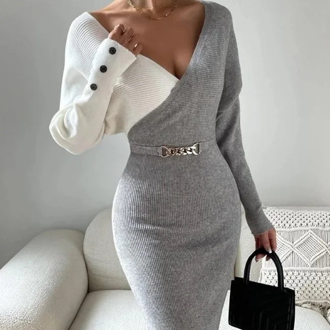 V-Neck Knit Bodycon Jumpsuit