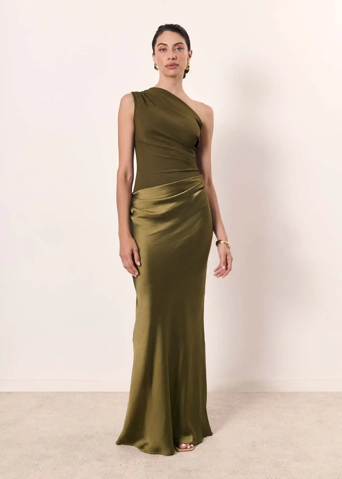 One-Shoulder Satin Maxi Dress
