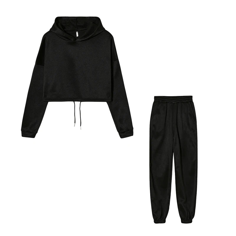 Sporty Chic Two-Piece Set - Long Sleeve Top & High Waist Pants