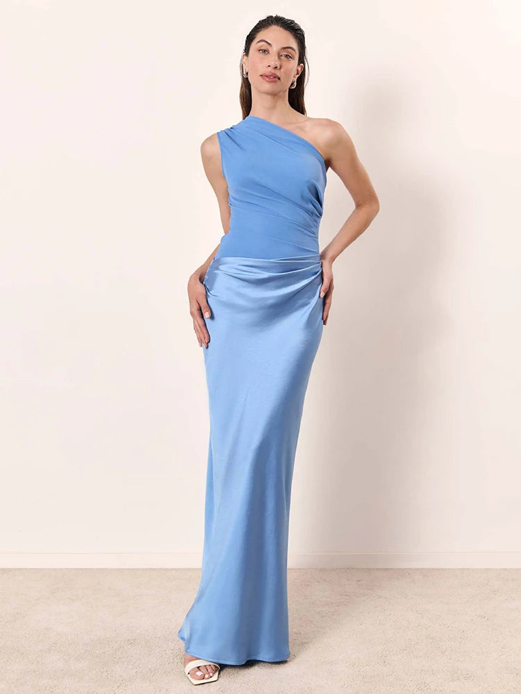 One-Shoulder Satin Maxi Dress