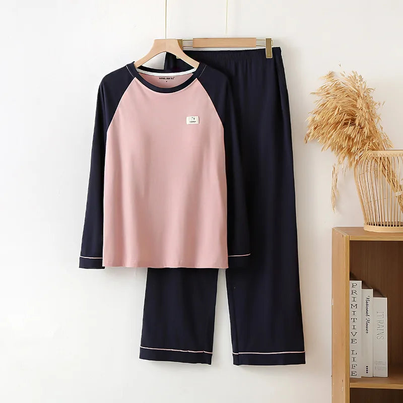 New Style Long Sleeved Home Clothing Set with Chest Cushion for Spring and Autumn Loose Fit Cotton Comfortable Pajamas Suit