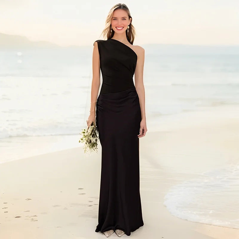 One-Shoulder Satin Maxi Dress