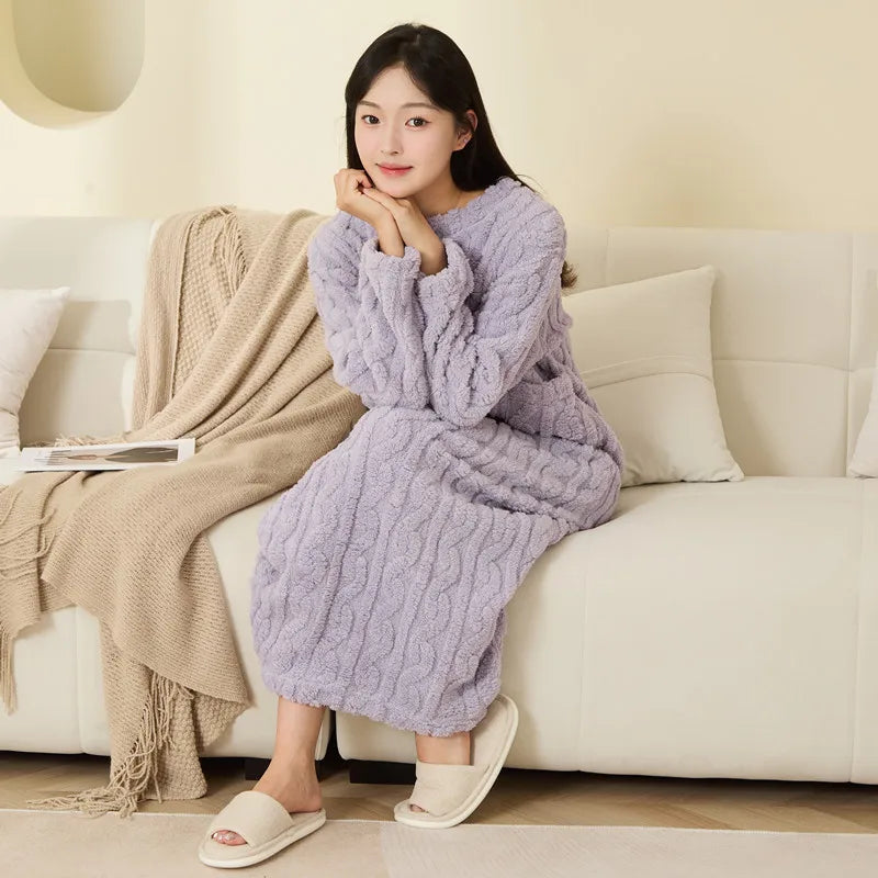 Bathrobe Women's Bathrobe Coral Padded Thickened Warm Pajamas Dress Winter College Students Homewear Plus Size Women's Clothes C