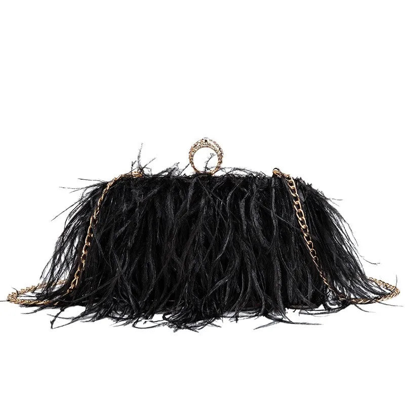 Ostrich Feather Clutch with Ring Handle