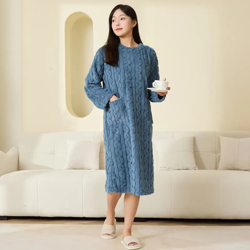 Bathrobe Women's Bathrobe Coral Padded Thickened Warm Pajamas Dress Winter College Students Homewear Plus Size Women's Clothes C
