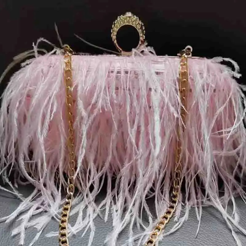Ostrich Feather Clutch with Ring Handle