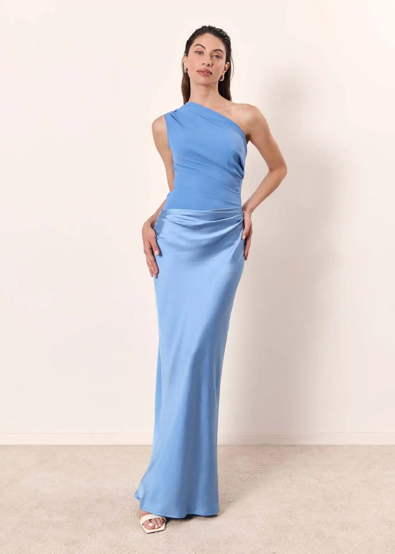 One-Shoulder Satin Maxi Dress