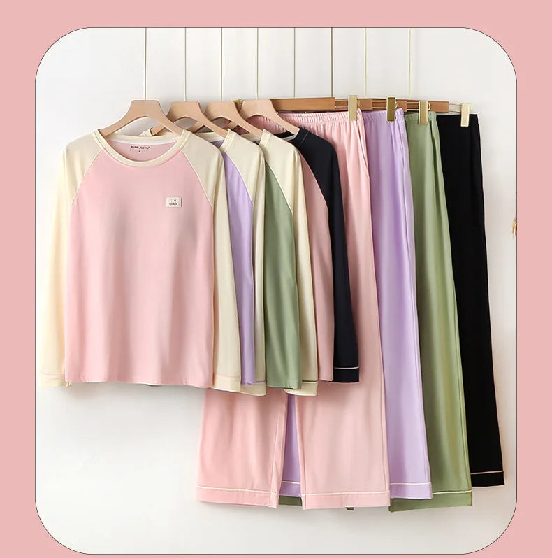 New Style Long Sleeved Home Clothing Set with Chest Cushion for Spring and Autumn Loose Fit Cotton Comfortable Pajamas Suit