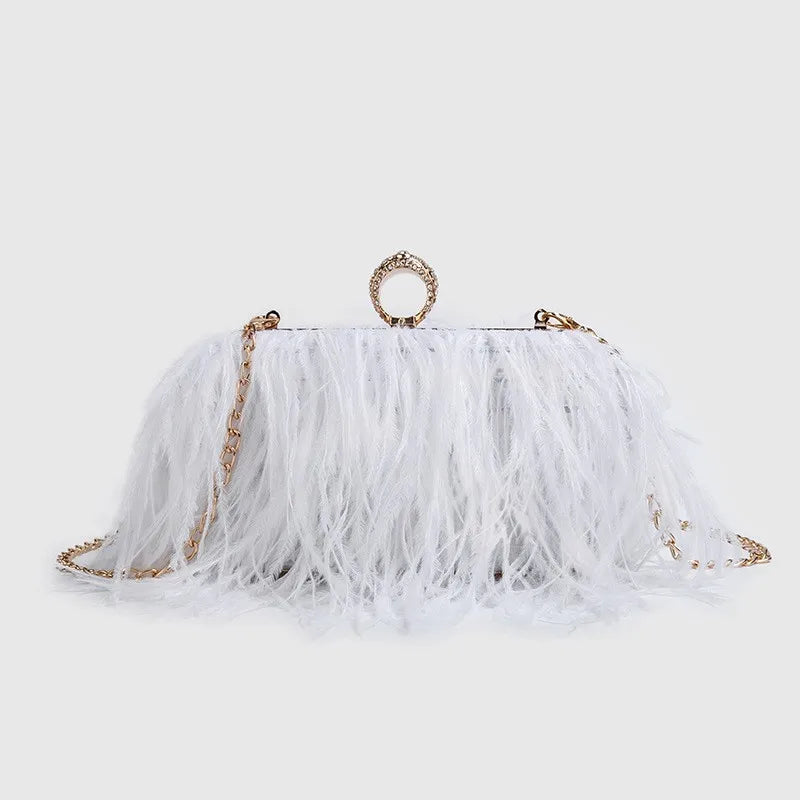 Ostrich Feather Clutch with Ring Handle