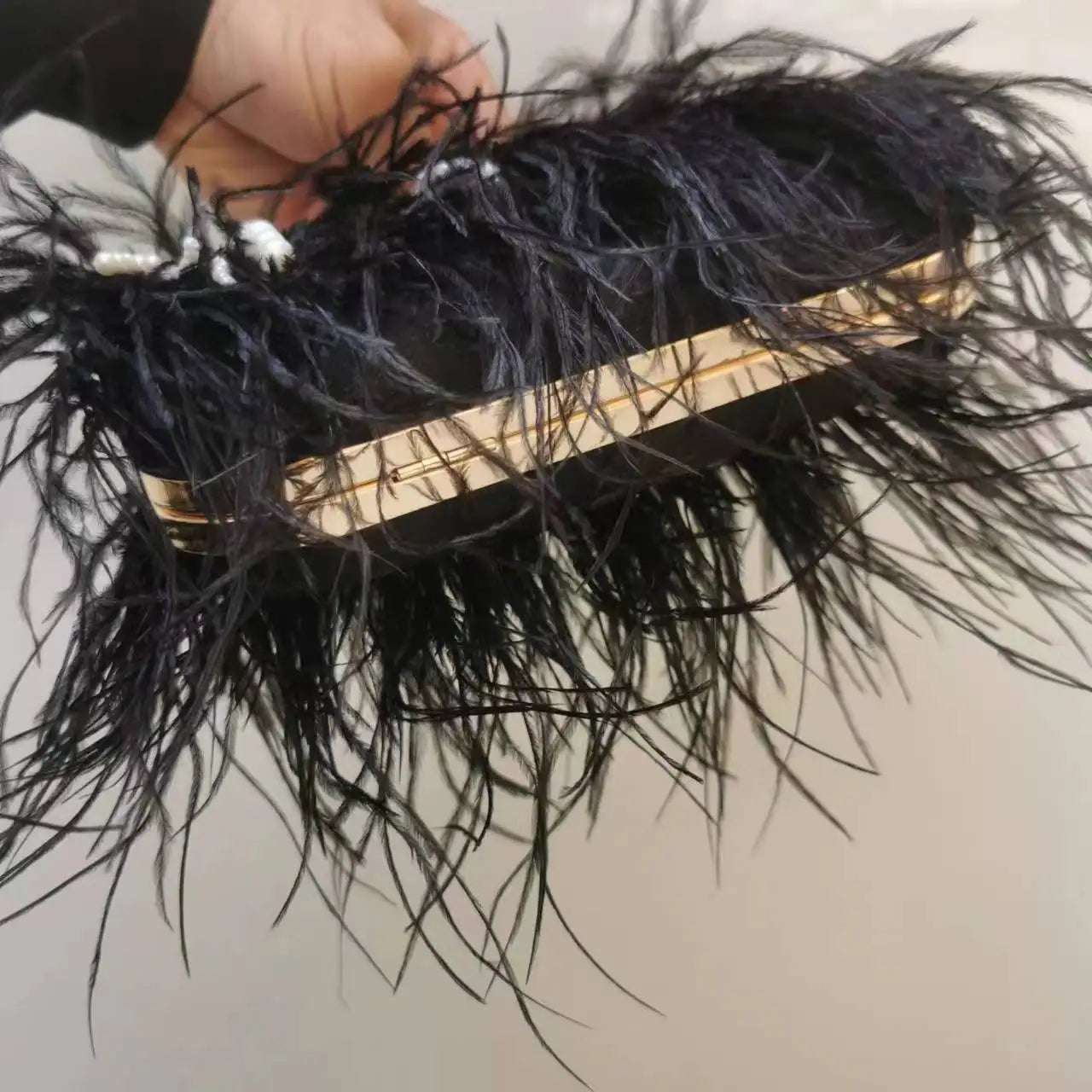 Ostrich Feather Clutch with Ring Handle