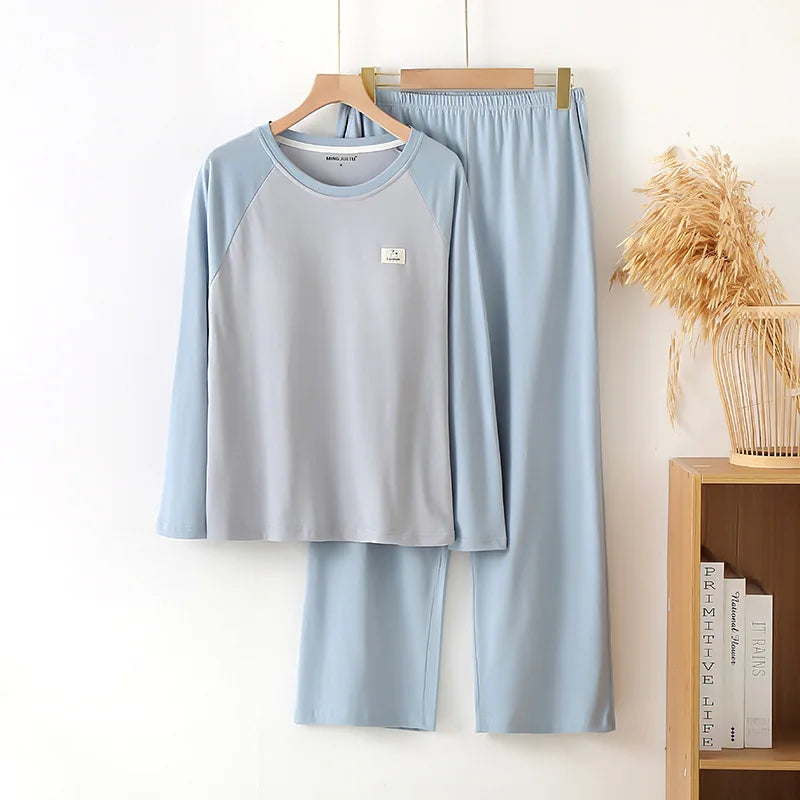 New Style Long Sleeved Home Clothing Set with Chest Cushion for Spring and Autumn Loose Fit Cotton Comfortable Pajamas Suit