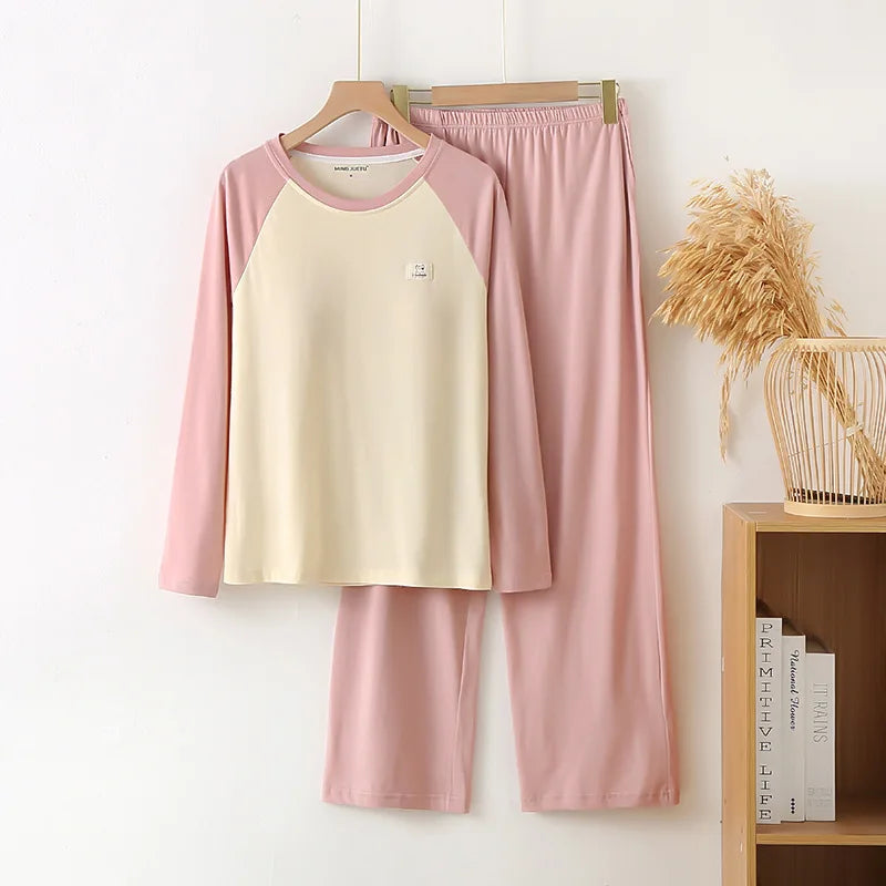 New Style Long Sleeved Home Clothing Set with Chest Cushion for Spring and Autumn Loose Fit Cotton Comfortable Pajamas Suit