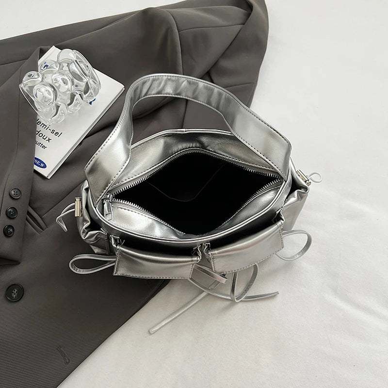 Silver Double Pocket Crossbody Bag