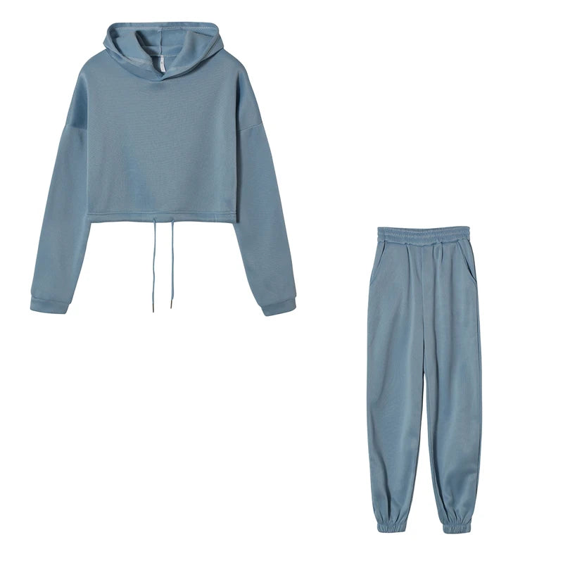Sporty Chic Two-Piece Set - Long Sleeve Top & High Waist Pants