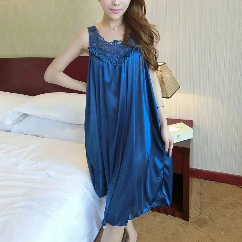 Sexy Night Dress Ice Silk Satin Sleepwear Female Nightgown Women Sleeping Dresses Night Shirts.