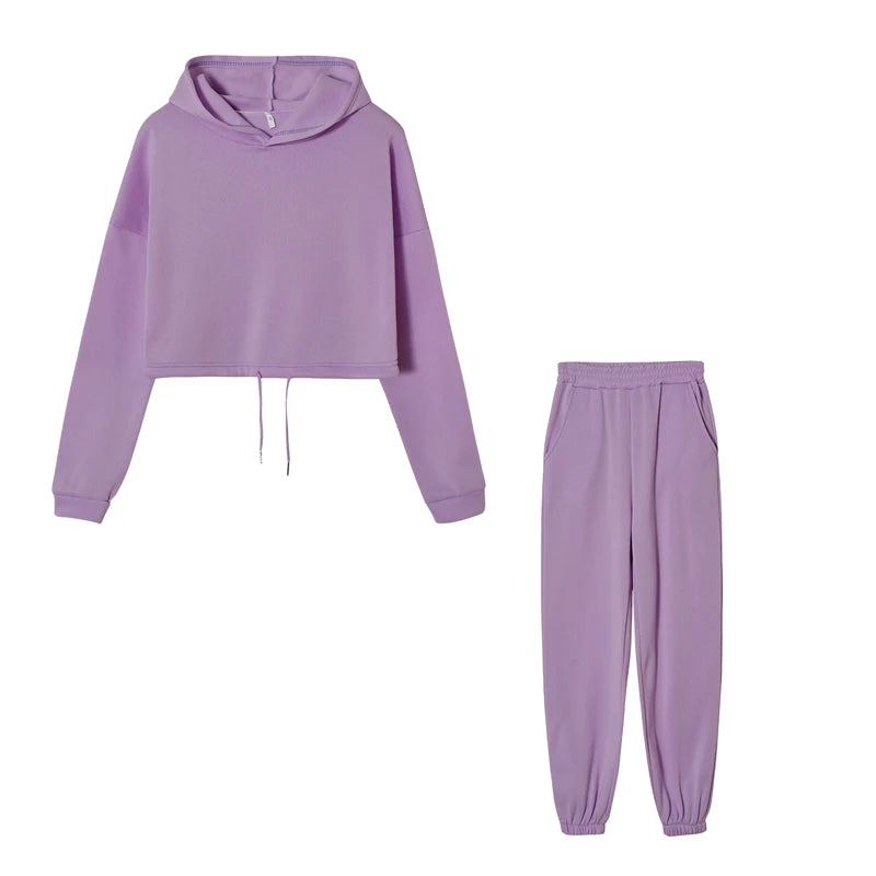 Sporty Chic Two-Piece Set - Long Sleeve Top & High Waist Pants