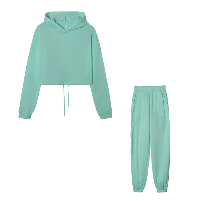 Sporty Chic Two-Piece Set - Long Sleeve Top & High Waist Pants