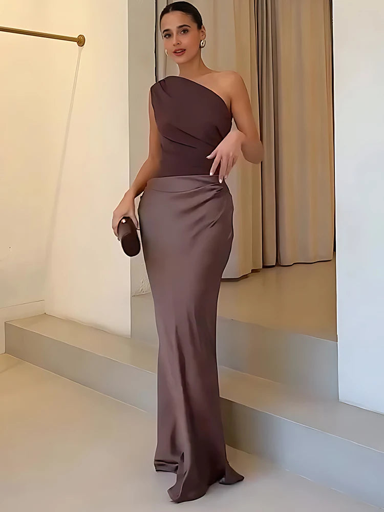 One-Shoulder Satin Maxi Dress