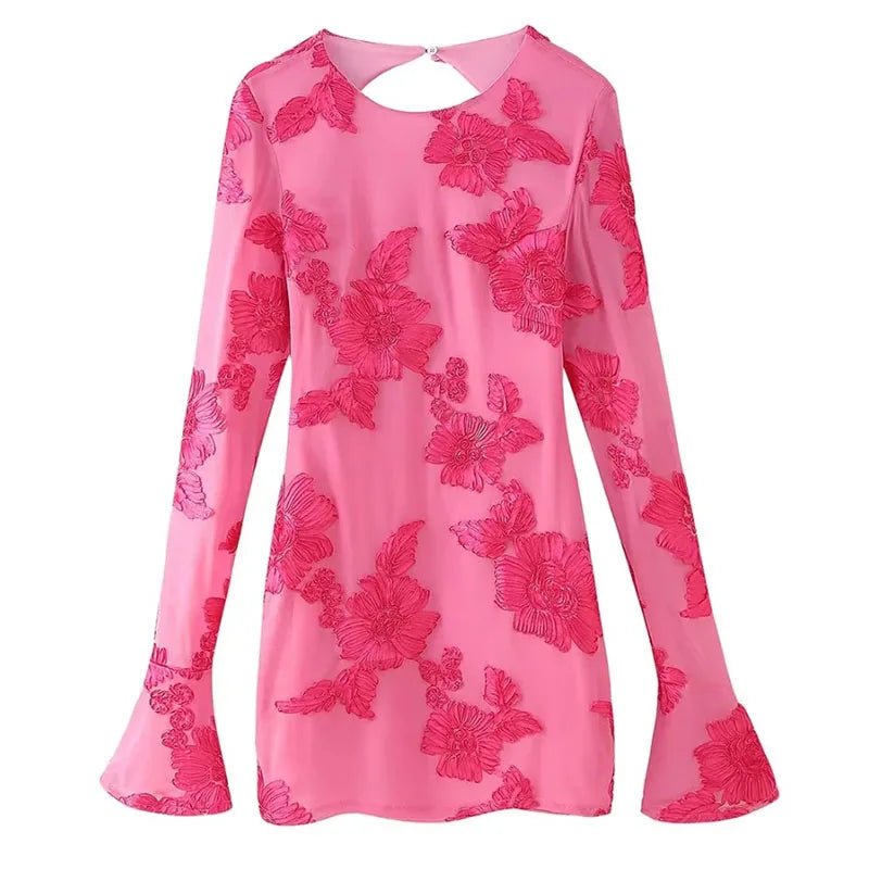 Backless Floral Mesh Mini Dress