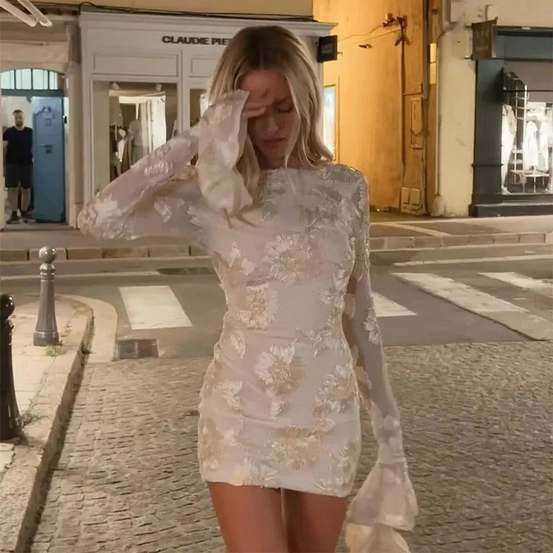 Backless Floral Mesh Mini Dress