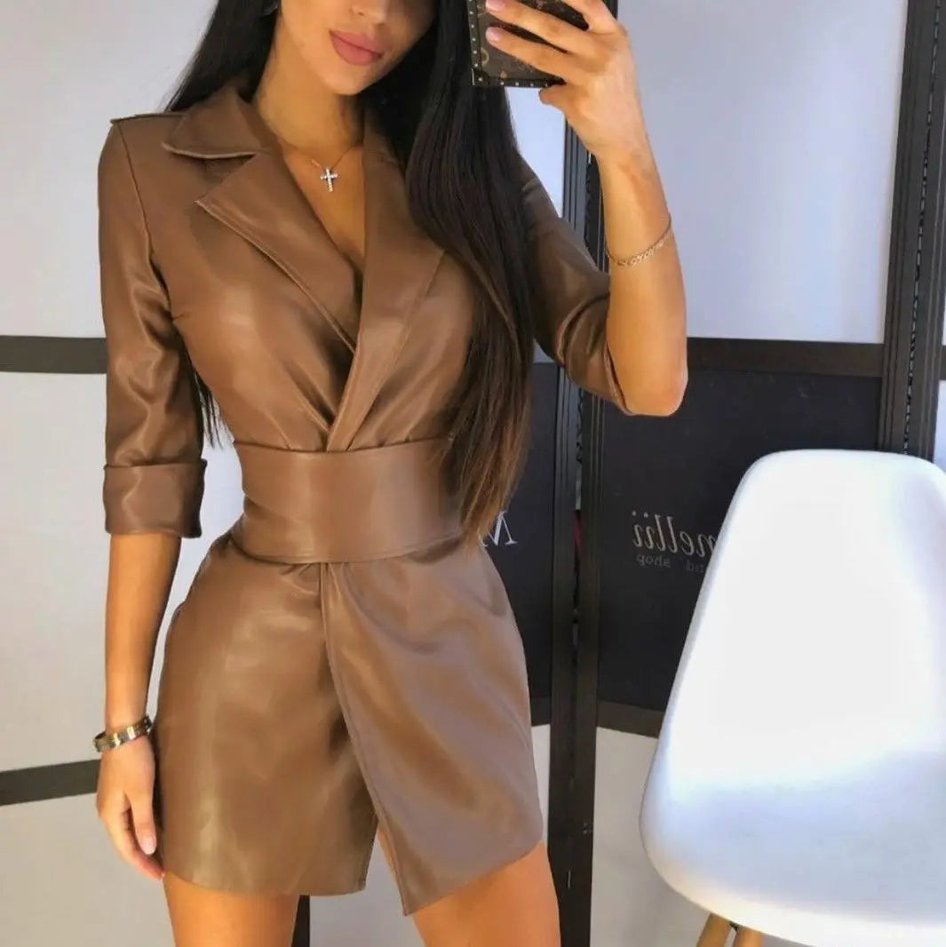 PU Leather Belted Dress