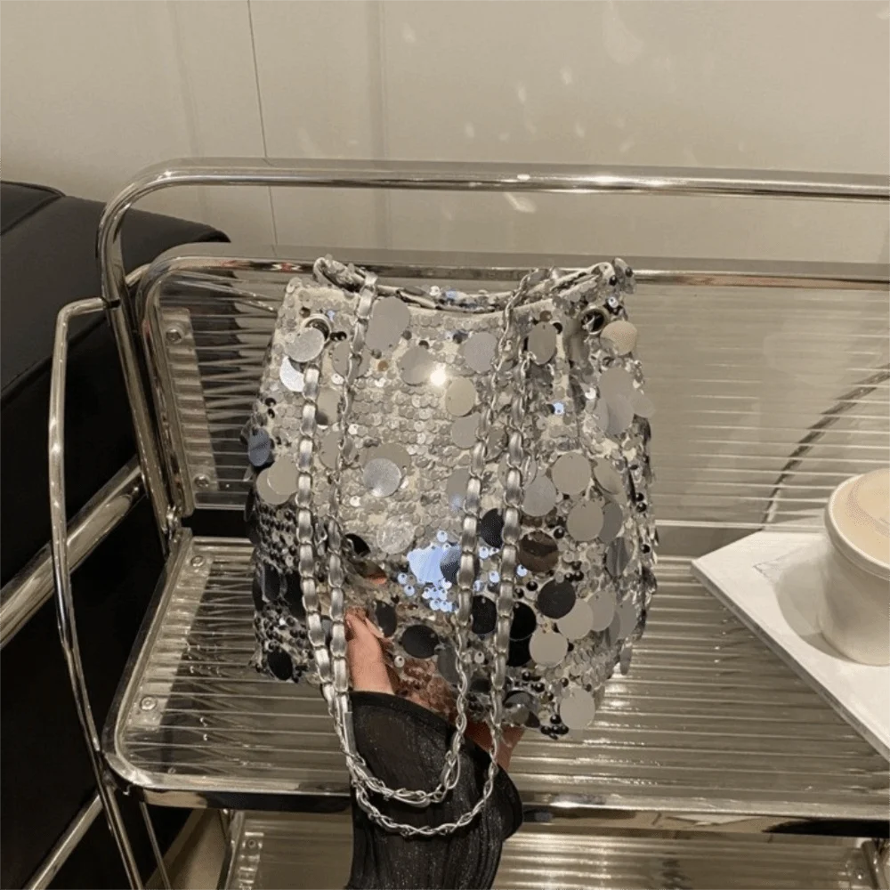 Sequin Chain Bucket Bag