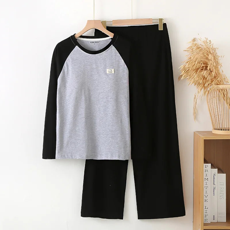 New Style Long Sleeved Home Clothing Set with Chest Cushion for Spring and Autumn Loose Fit Cotton Comfortable Pajamas Suit