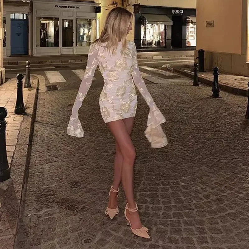 Backless Floral Mesh Mini Dress