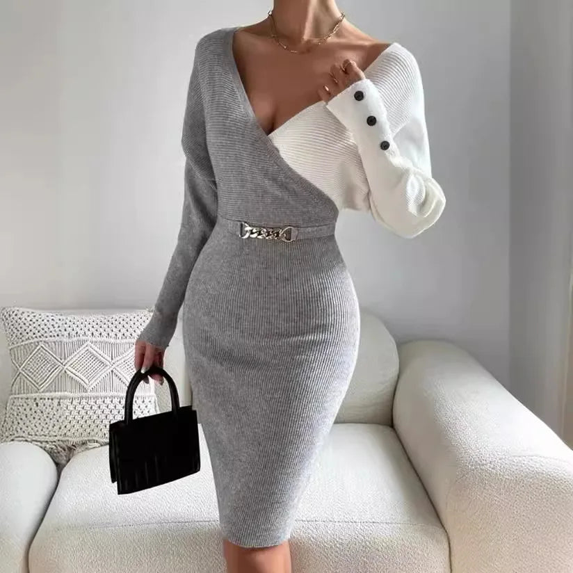 V-Neck Knit Bodycon Jumpsuit