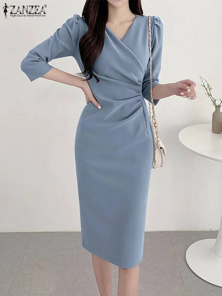 V-Neck Bodycon Midi Dress