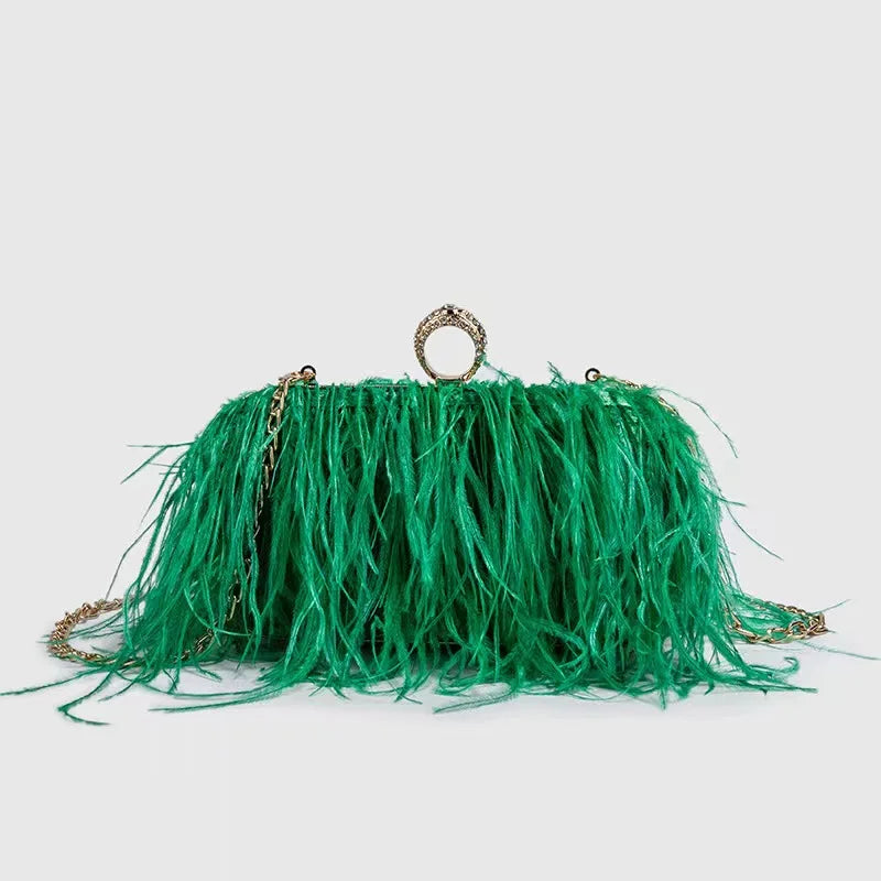 Ostrich Feather Clutch with Ring Handle