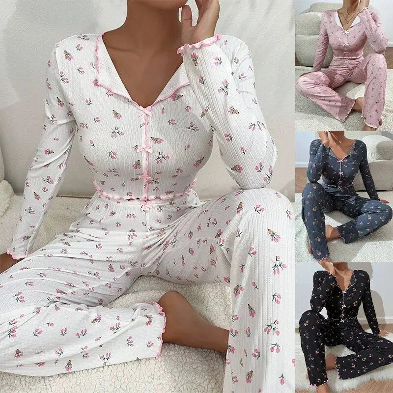 Printed Loungewear Set - Long Sleeve Top & Pants