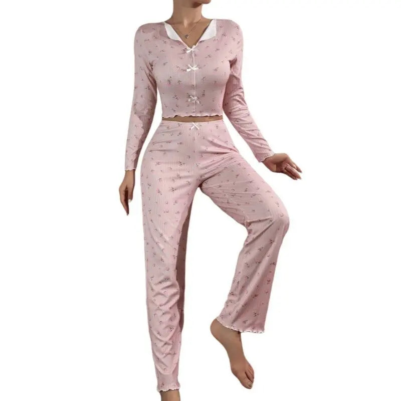 Printed Loungewear Set - Long Sleeve Top & Pants