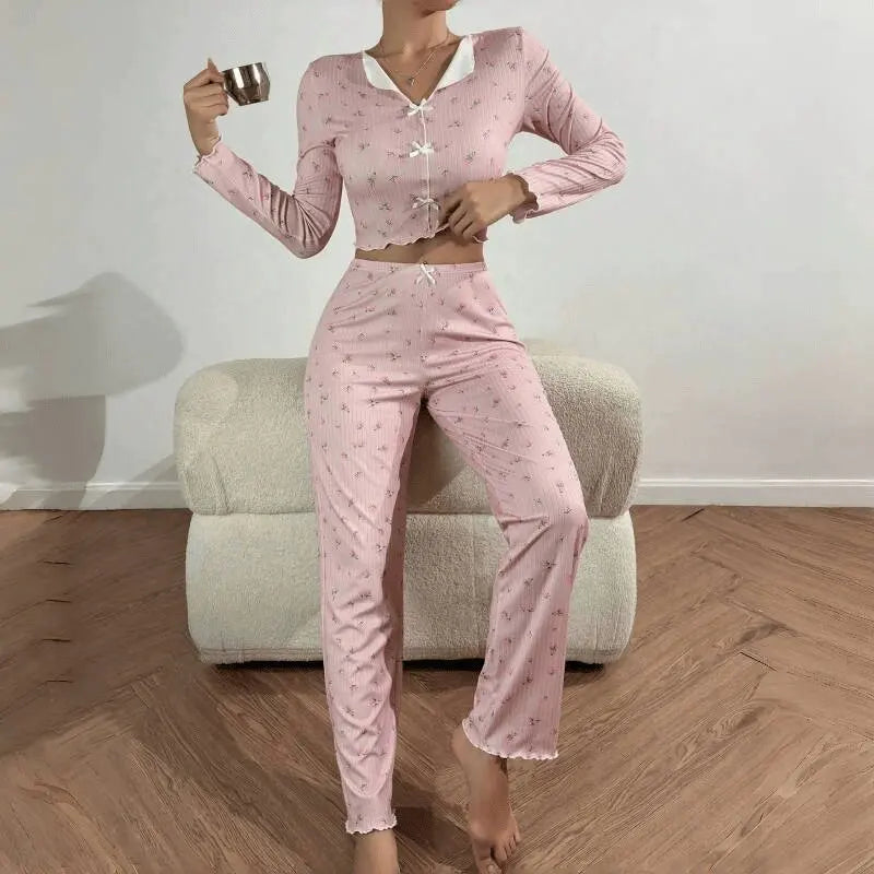 Printed Loungewear Set - Long Sleeve Top & Pants