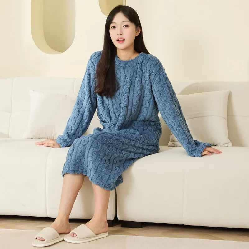 Bathrobe Women's Bathrobe Coral Padded Thickened Warm Pajamas Dress Winter College Students Homewear Plus Size Women's Clothes C