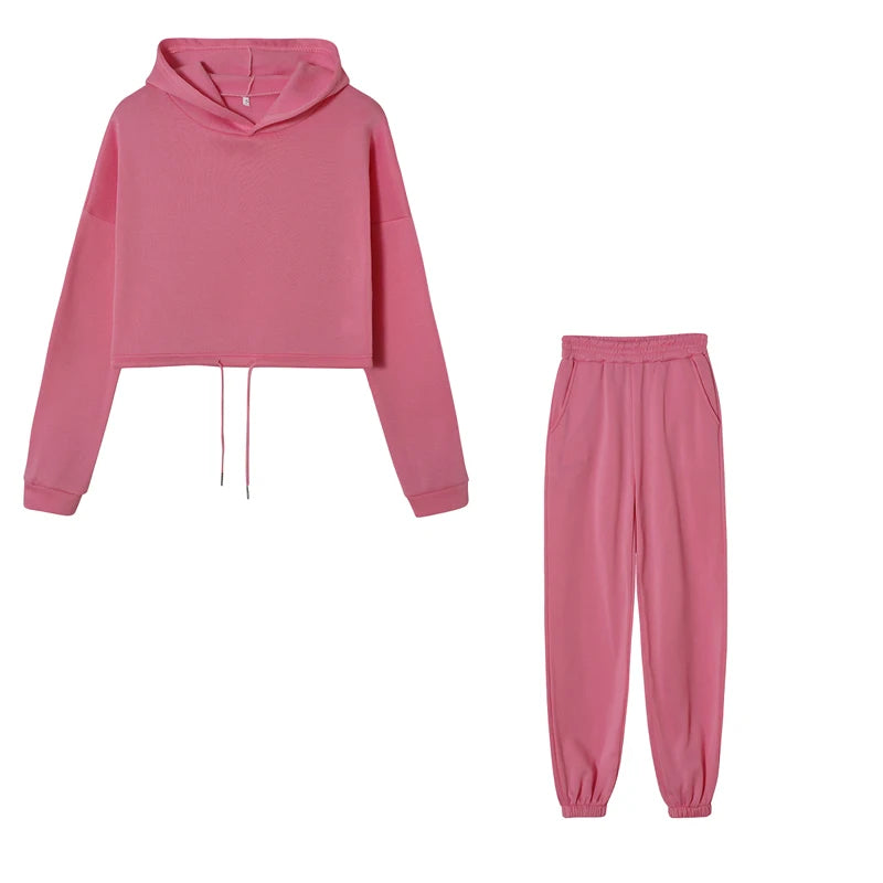 Sporty Chic Two-Piece Set - Long Sleeve Top & High Waist Pants