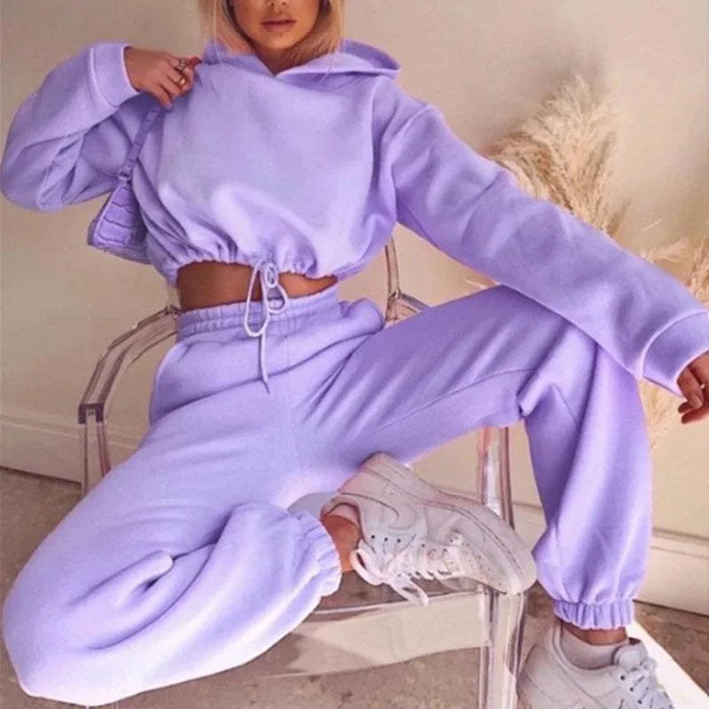 Sporty Chic Two-Piece Set - Long Sleeve Top & High Waist Pants