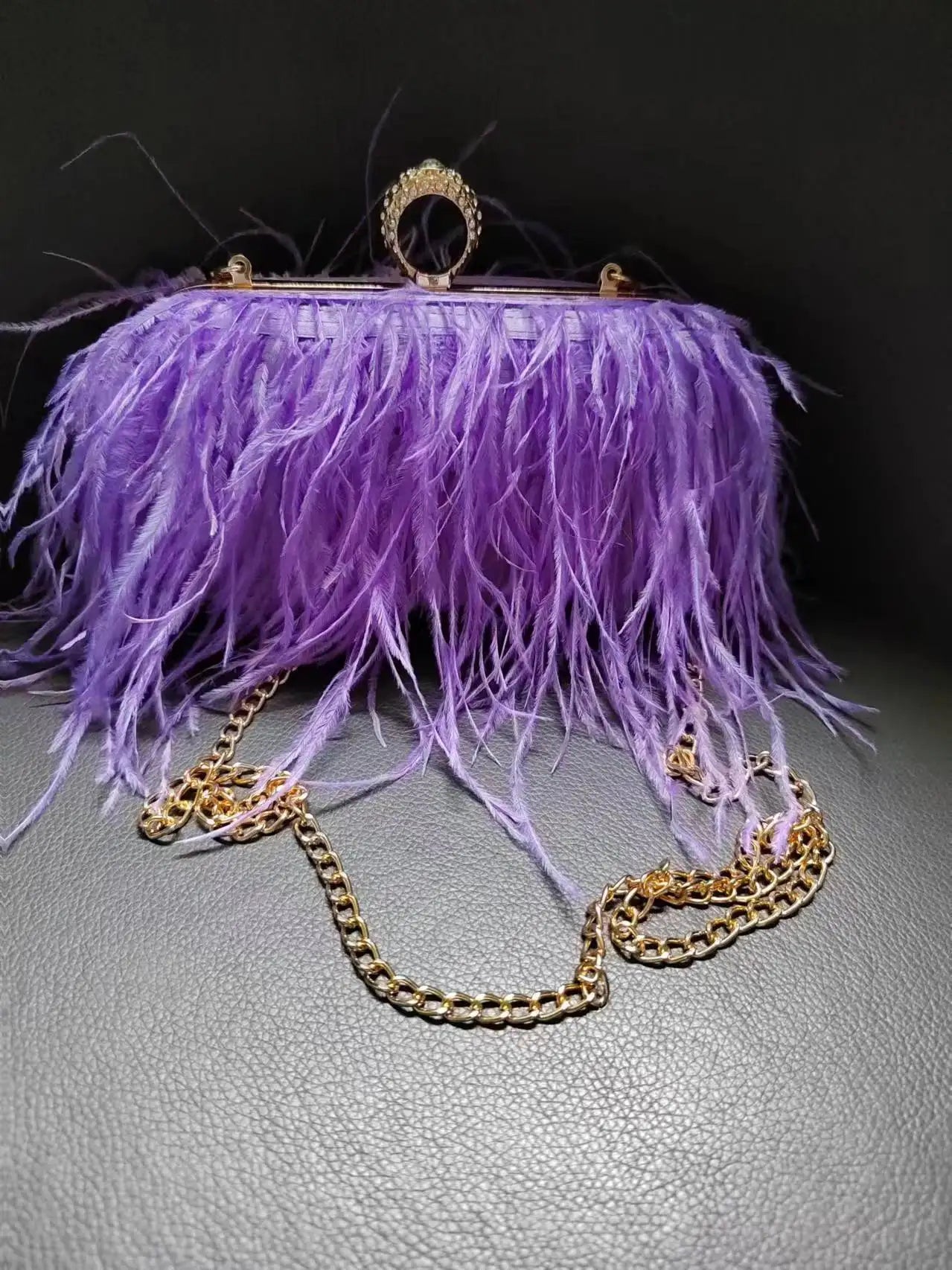 Ostrich Feather Clutch with Ring Handle
